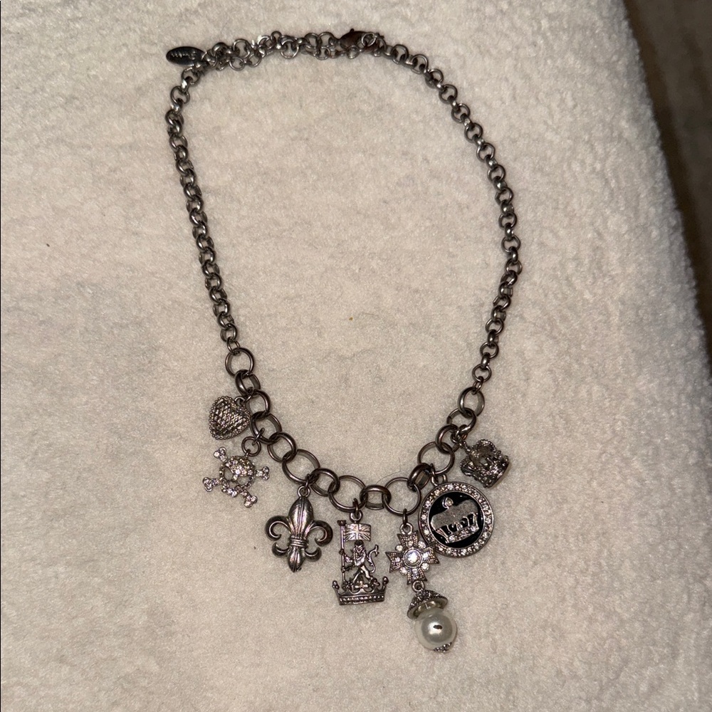 Guess Silver Charm Necklace with Crystals